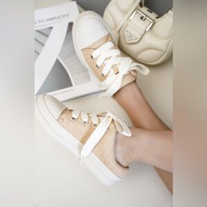 Cape Robbin Minette Beige Raffia Slip On Sneakers